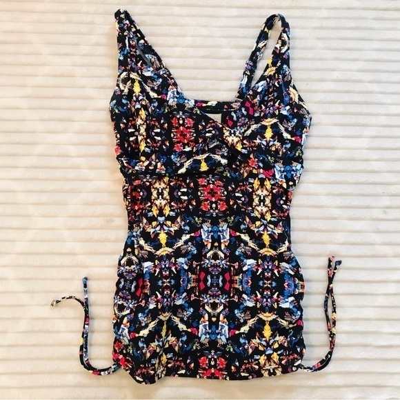 JennaSea Twist Front Tankini Swimsuit Top Ruched Drawcord Sides Women’s 34 A C - Picture 1 of 6